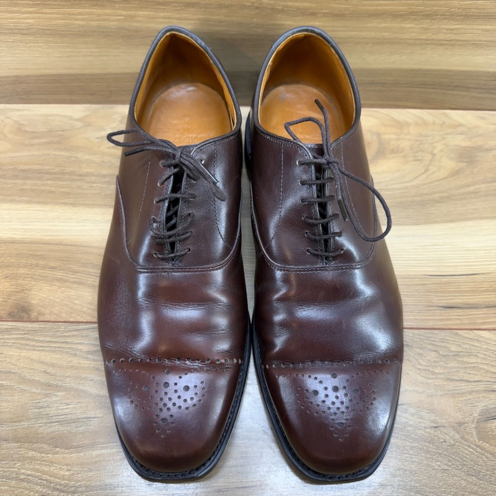 Allen Edmonds Dryden Derby Mens 9 EEE Mocha‎ Brown Leather Medallion Square Toe